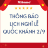 THÔNG BÁO LỊCH NGHỈ LỄ