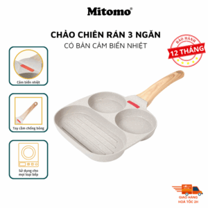 Chảo 3 ngăn chống dính Mitomo - Tuyệt đối an toàn, có vạch cảm biến tiện lợi