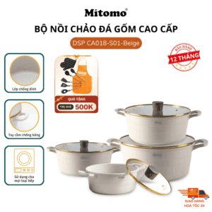 Bộ nồi chảo đá gốm cao cấp Mitomo DSP CA009-S02-Black, chống dính tuyệt đối, an toàn cho sức khoẻ