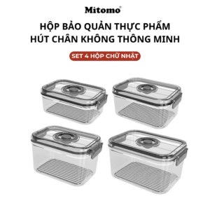 Bộ 4 Hộp Bảo Quản Thực Phẩm Hút Chân Không Thông Minh Mitomo - Tươi Lâu Gấp 3 Lần