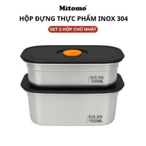 Bộ 2 Hộp Bảo Quản Thực Phẩm Inox 304 Hình Chữ Nhật – An Toàn, Nắp Kín Hơi, Bền Đẹp, Tiện Lợi
