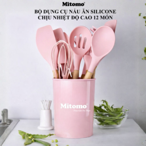 Bộ Dụng Cụ Nấu Ăn Silicone Cán Gỗ Tự Nhiên 12 Món Mitomo  – An Toàn, Bền Đẹp, Sang Trọng